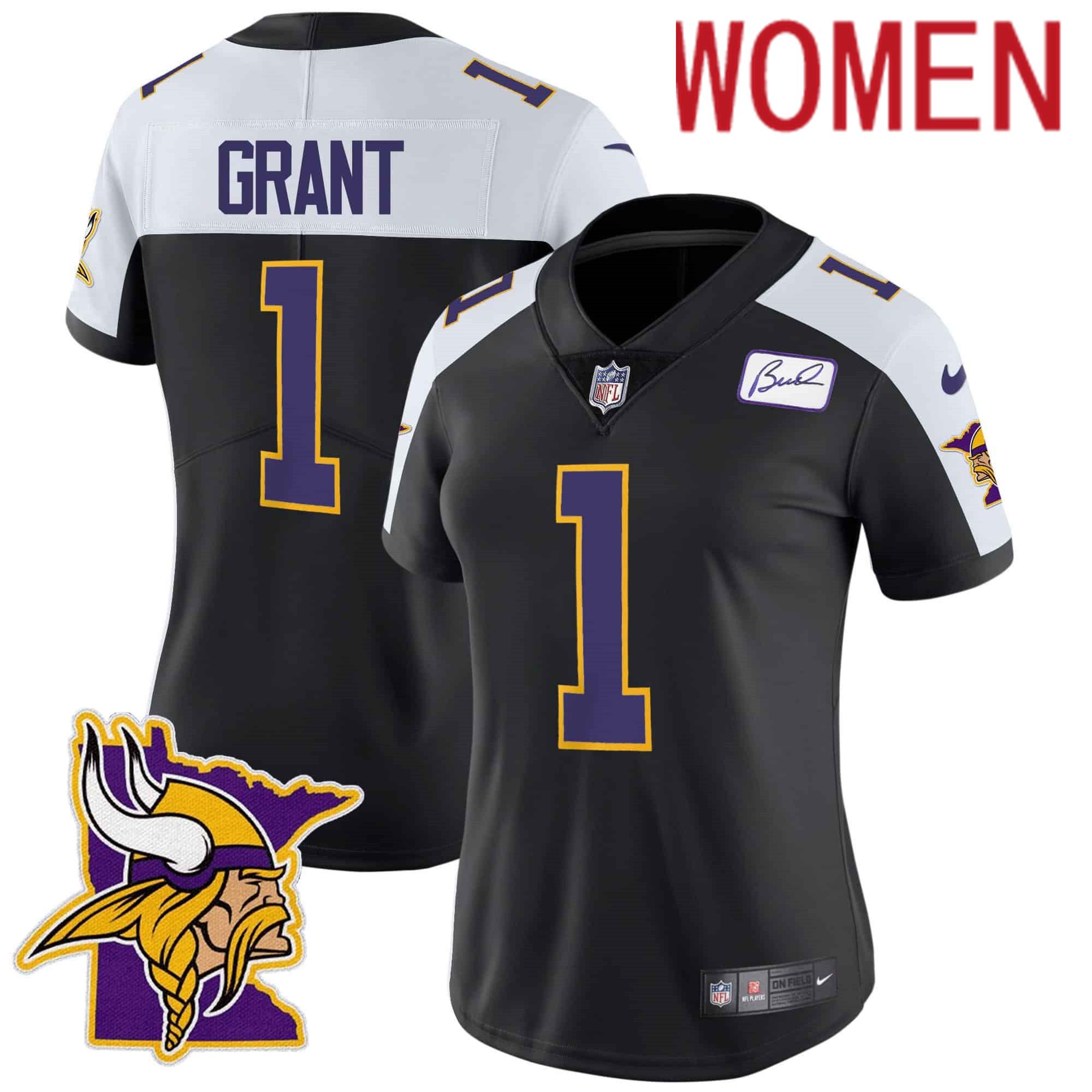 Women Minnesota Vikings #1 Grant Black 2024 Nike Patch Classic Limited NFL Jersey